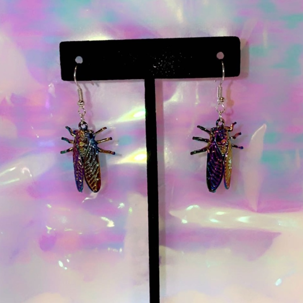 multi colored cicada earrings! super lightweight and a great accent piece!